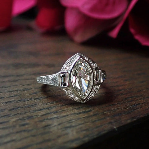 Art Deco Style Engagement Ring, MQ 0.92ct
