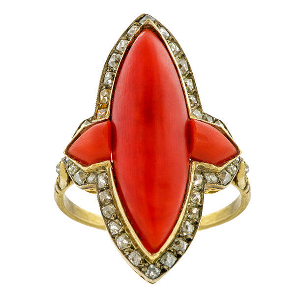 Art Deco Marquise Coral Ring