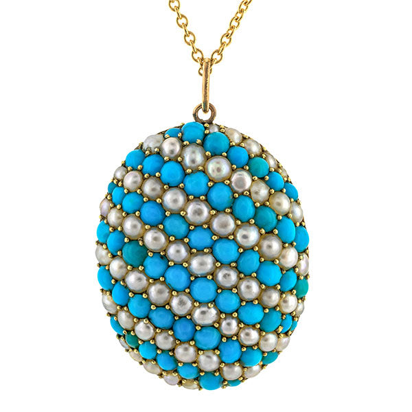 Victorian Turquoise & Pearl Pendant