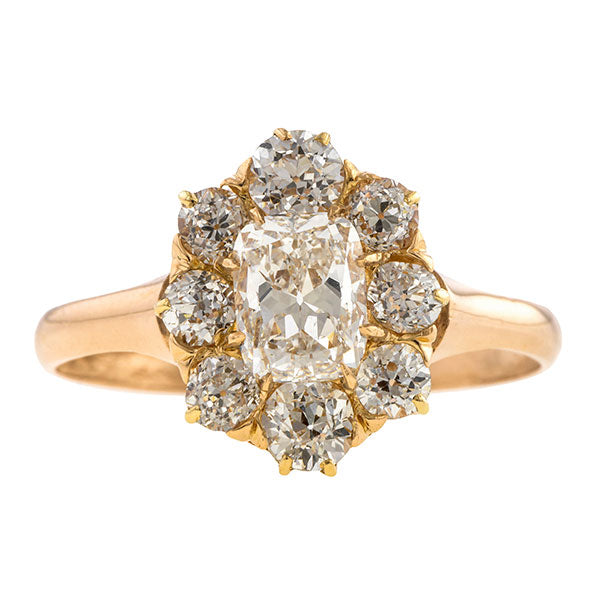 Vintage Flowerhead Engagement Ring, Cushion 1.01ct