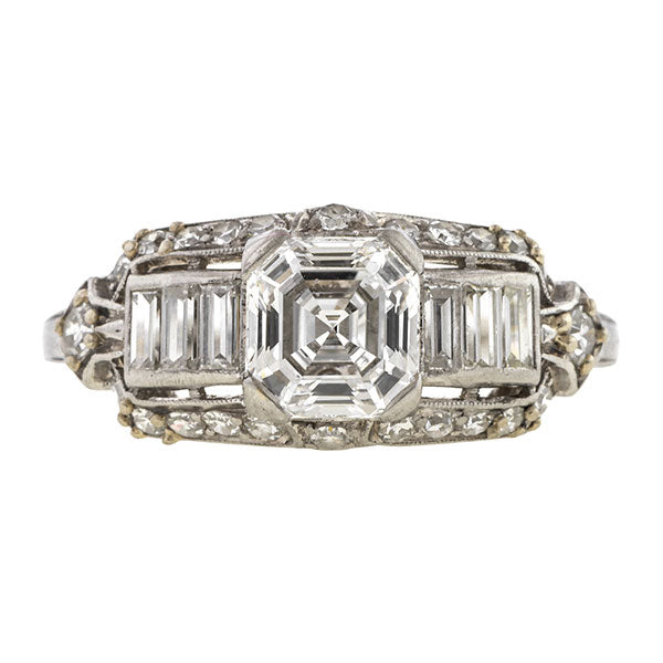 Art Deco Engagement Ring, Asscher 1.18ct