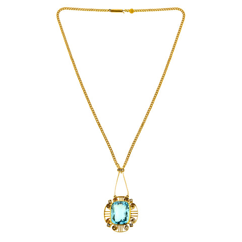 Arts & Crafts Aquamarine & Diamond Necklace