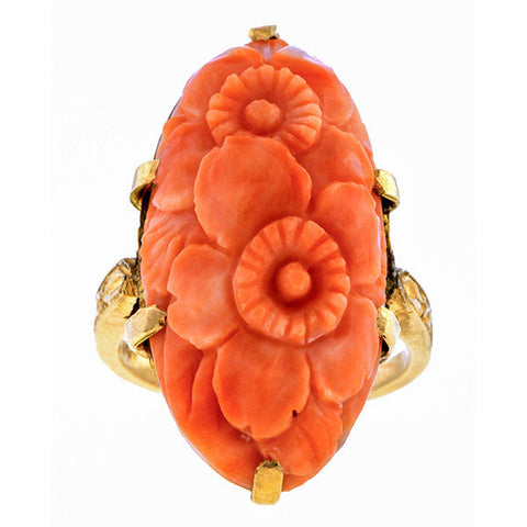 Vintage Carved Coral Cameo Ring