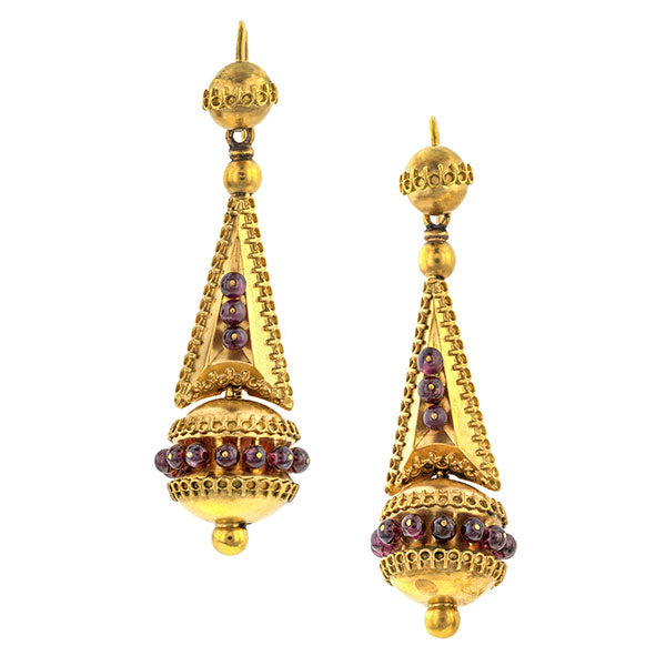 Victorian Etruscan Garnet Drop Earrings