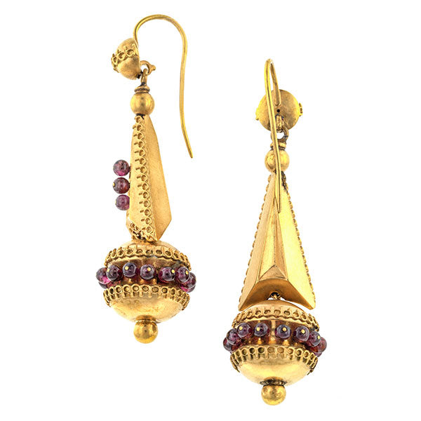 Victorian Etruscan Garnet Drop Earrings