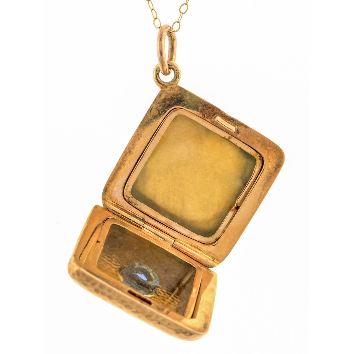 Victorian Square Sapphire Locket Pendant Necklace