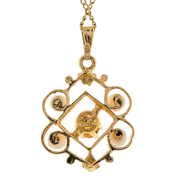 Vintage Citrine & Pearl Lavalier Necklace