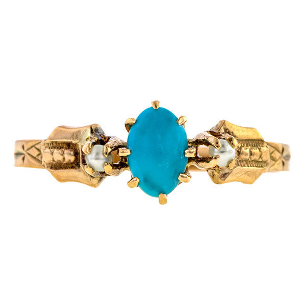 Antique Turquoise & Pearl Ring