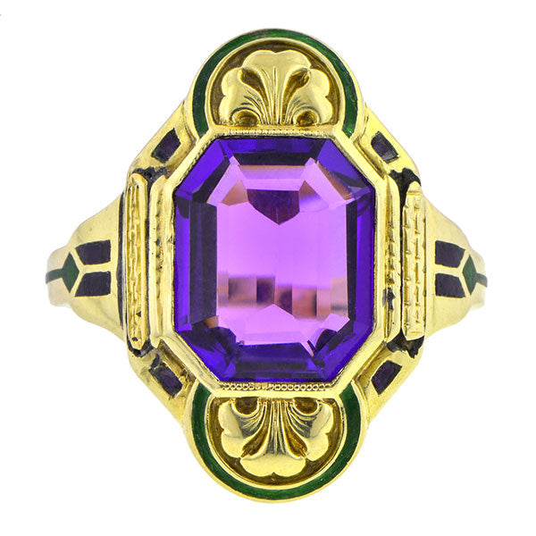 Art Deco Amethyst Enamel Ring