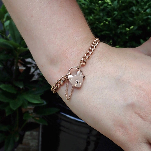 Victorian rose gold heart padlock bracelet from Doyle & Doyle