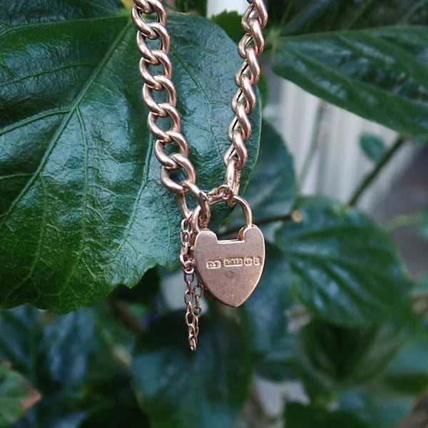 Victorian rose gold heart padlock bracelet from Doyle & Doyle