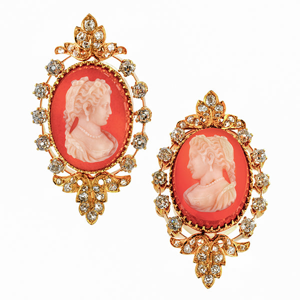Victorian Cameo Earrings & Necklace Set