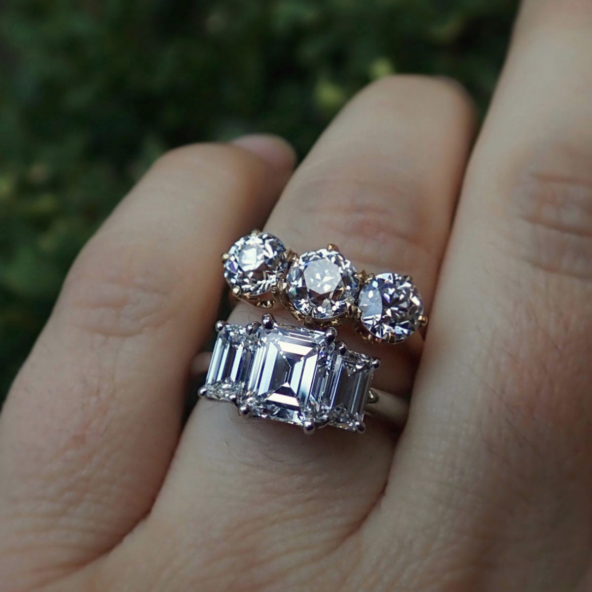 Vintage diamond three stone engagement rings from Doyle & Doyle 107071R_107062R_IG.jpg