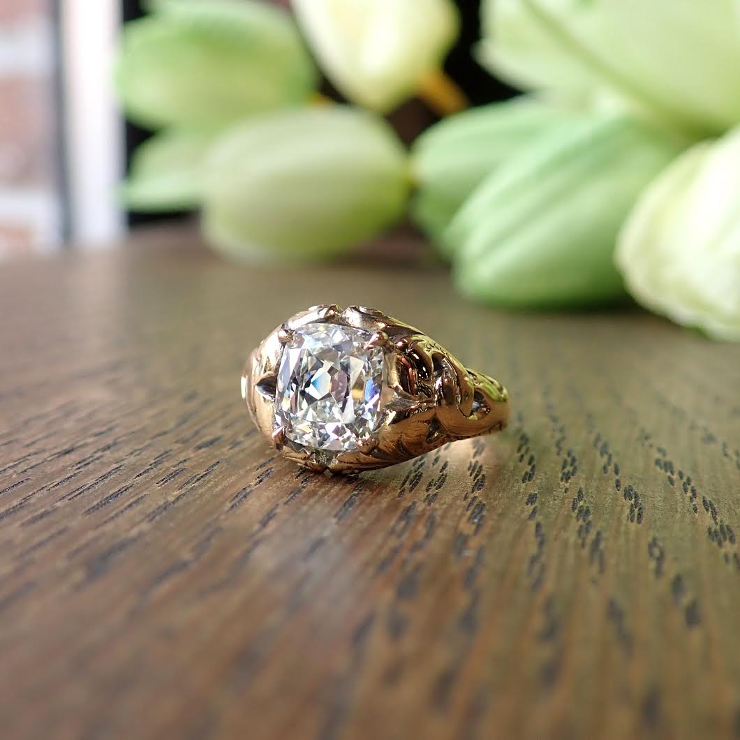 Victorian Diamond Engagement Ring, Cushion 2.05ct