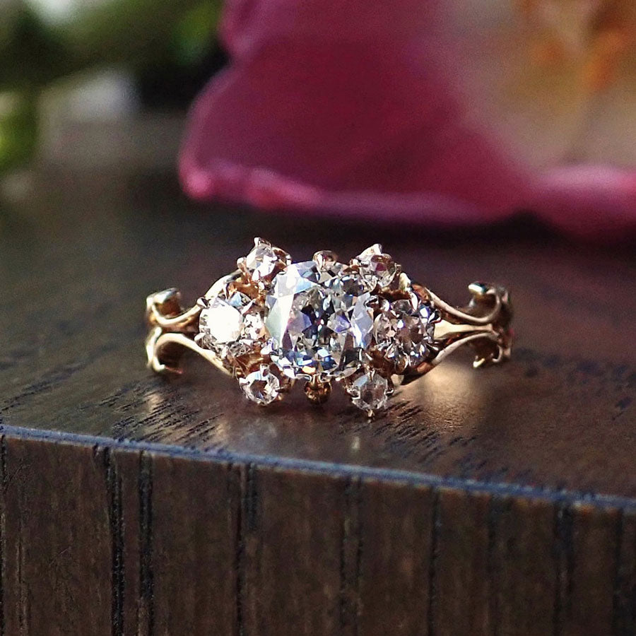 Antique Engagement Ring Cushion cut 0.86ct Diamond Cluster instagram 107074R