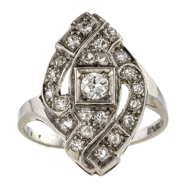 Vintage ring: a Platinum Old European Cut  Diamond Dinner Ring sold by Doyle & Doyle vintage and antique jewelry boutique.