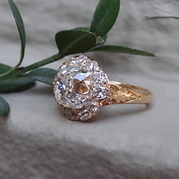 Antique Engagement Ring, Old Mine Cut 4.20ct sold by Doyle and Doyle an antique and vintage jewelry boutique 