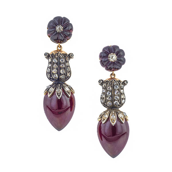 Victorian Garnet & Rose Cut Diamond Drop Earrings