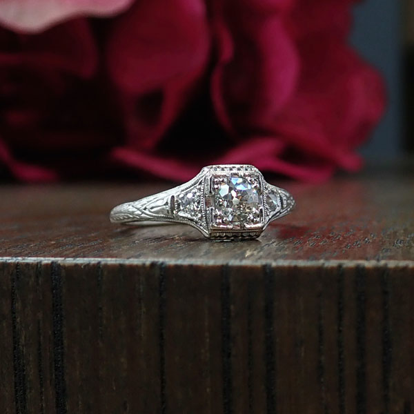 Art Deco Engagement Ring, Old European 0.34ct