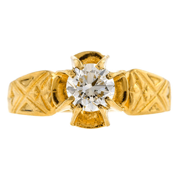 Victorian ring: a Yellow Gold Transition Round Brilliant Cut Diamond Engagement Ring sold by Doyle & Doyle vintage and antique jewelry boutique.