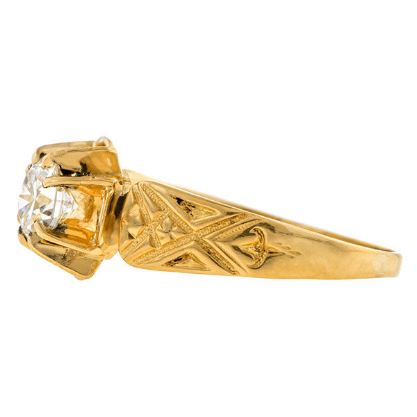 Victorian ring: a Yellow Gold Transition Round Brilliant Cut Diamond Engagement Ring sold by Doyle & Doyle vintage and antique jewelry boutique.