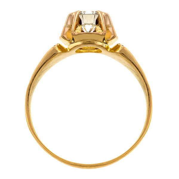 Victorian ring: a Yellow Gold Transition Round Brilliant Cut Diamond Engagement Ring sold by Doyle & Doyle vintage and antique jewelry boutique.