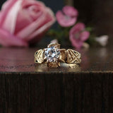 Victorian ring: a Yellow Gold Transition Round Brilliant Cut Diamond Engagement Ring sold by Doyle & Doyle vintage and antique jewelry boutique.
