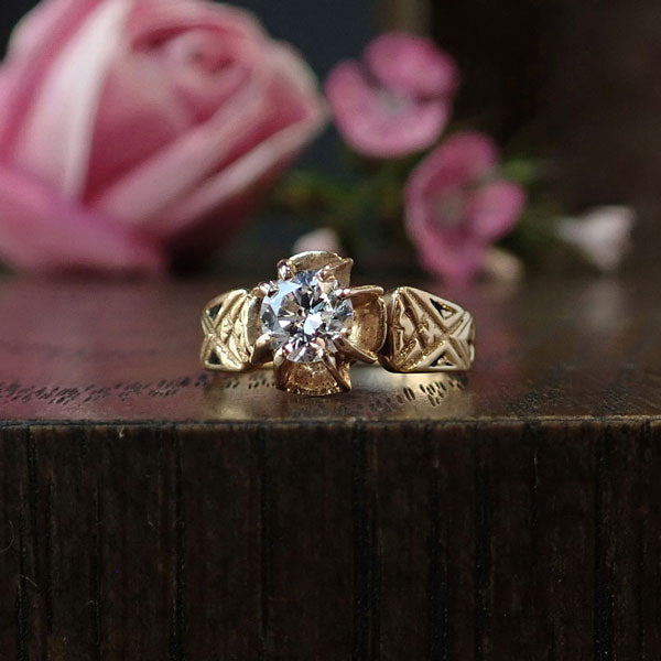 Victorian ring: a Yellow Gold Transition Round Brilliant Cut Diamond Engagement Ring sold by Doyle & Doyle vintage and antique jewelry boutique.