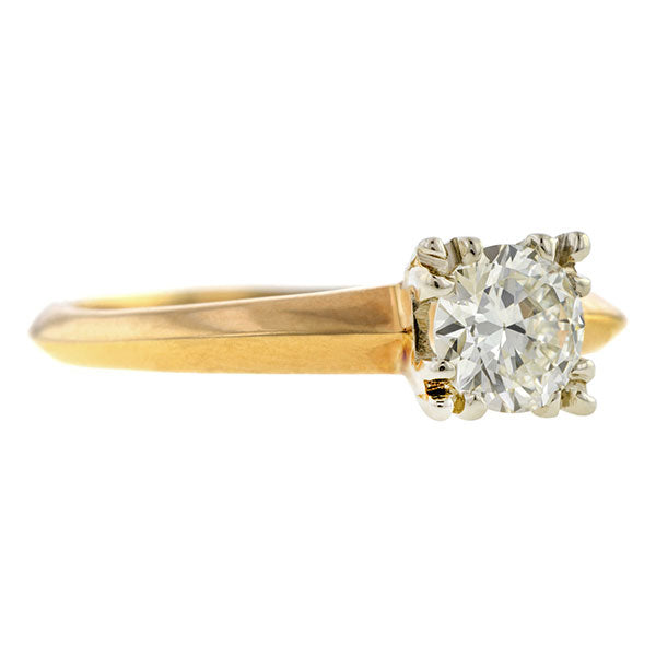 Vintage ring: a Yellow Gold Transition Round Brilliant Cut Diamond Solitaire Engagement Ring sold by Doyle & Doyle vintage and antique jewelry boutique.