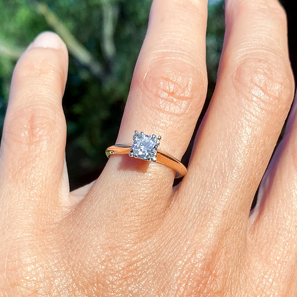 Vintage ring: a Yellow Gold Transition Round Brilliant Cut Diamond Solitaire Engagement Ring sold by Doyle & Doyle vintage and antique jewelry boutique. 