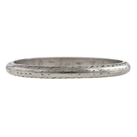 Vintage Patterned Platinum Wedding Band Ring sold by Doyle & Doyle vintage and antique jewelry boutique.