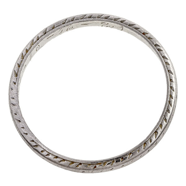 Vintage Patterned Platinum Wedding Band Ring sold by Doyle & Doyle vintage and antique jewelry boutique.