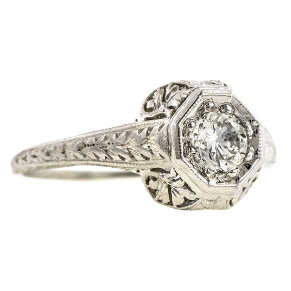 Art Deco Filigree Engagement Ring, RBC 0.33ct