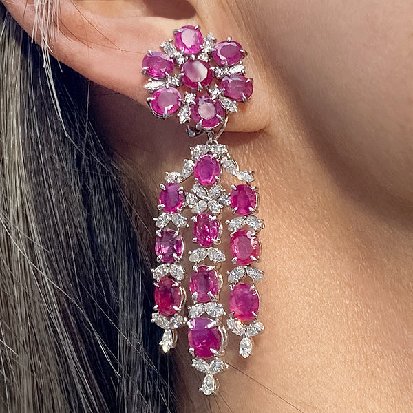 Ruby (no heat) & Diamond Day to Night Drop Earrings sold by Doyle and Doyle an antique and vintage jewelry boutique