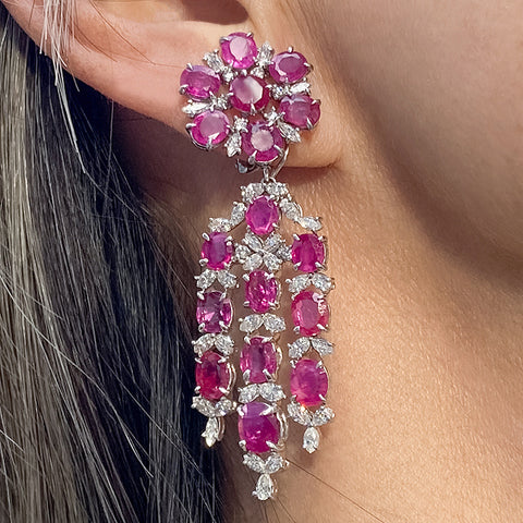 Ruby (no heat) & Diamond Day to Night Drop Earrings sold by Doyle and Doyle an antique and vintage jewelry boutique