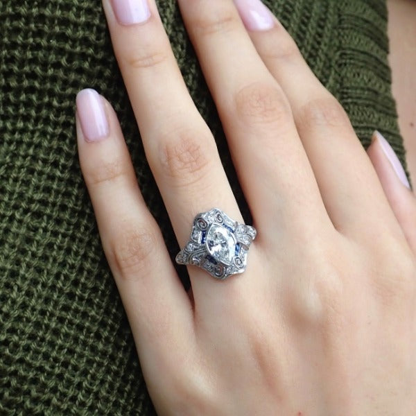 Art Deco Engagement Ring, Marquise Diamond 1.01Ct.