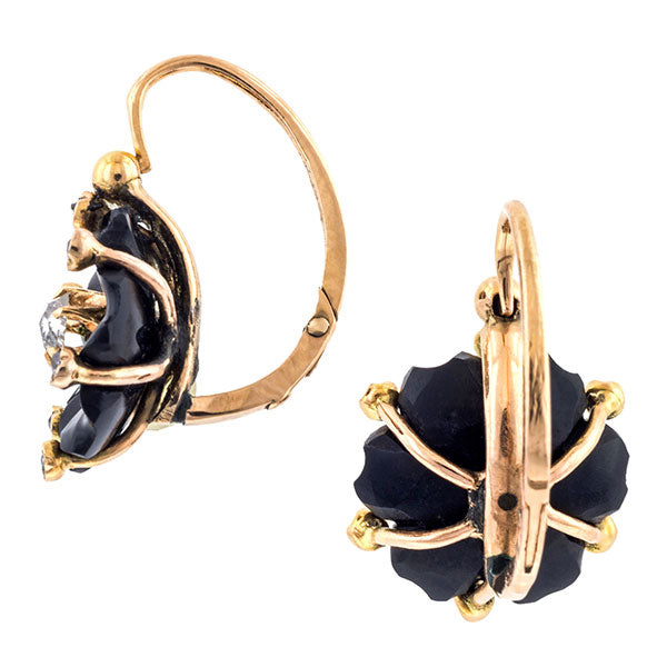 Antique Onyx & Diamond Dormeuse Earrings