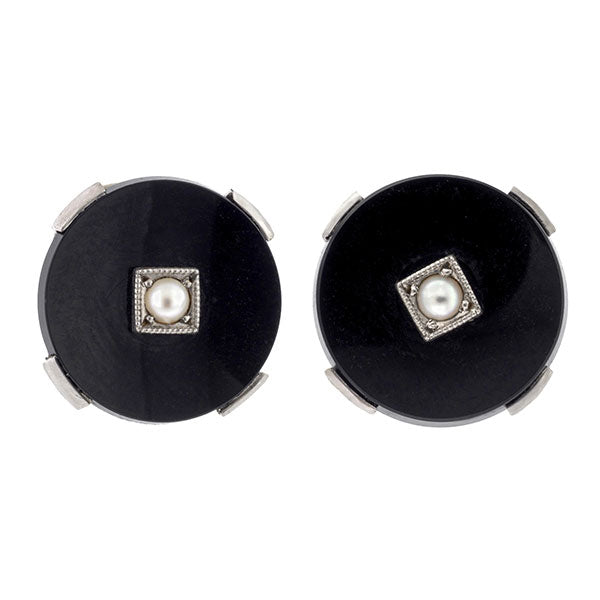 Art Deco Onyx & Pearl Earrings