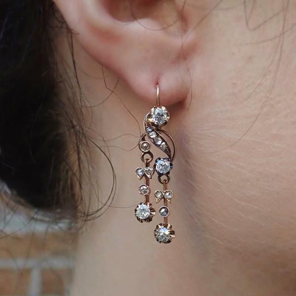 Doyle & Doyle Victorian antique diamond earrings with Old European cut and rose cut diamonds