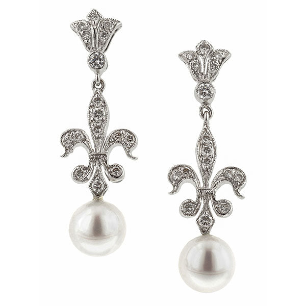 Estate Pearl & Diamond Earrings