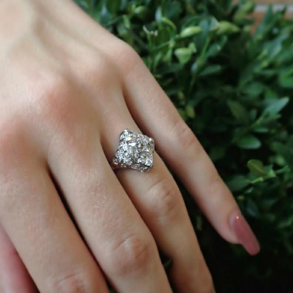 Art Deco cushion cut diamond filigree engagement ring Doyle & Doyle 107532R