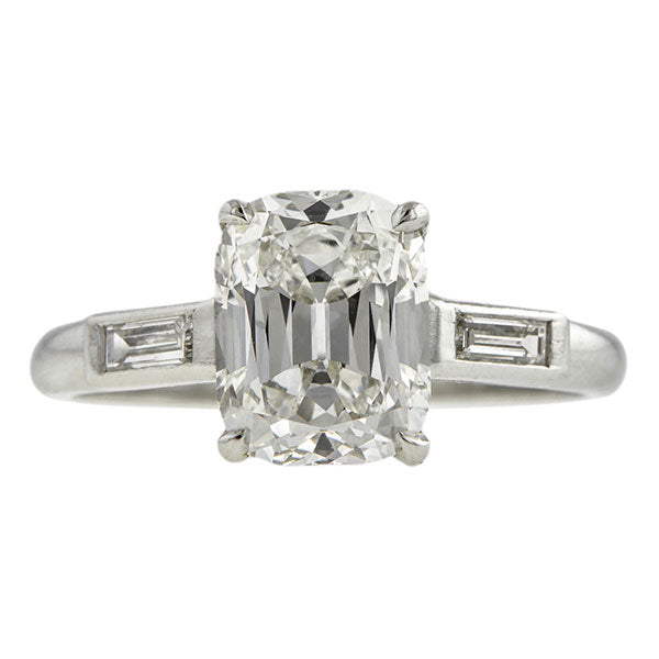 Vintage Solitaire Engagement Ring, Cushion cut Diamond, sold by Doyle & Doyle a vintage and antique jewelry boutique.