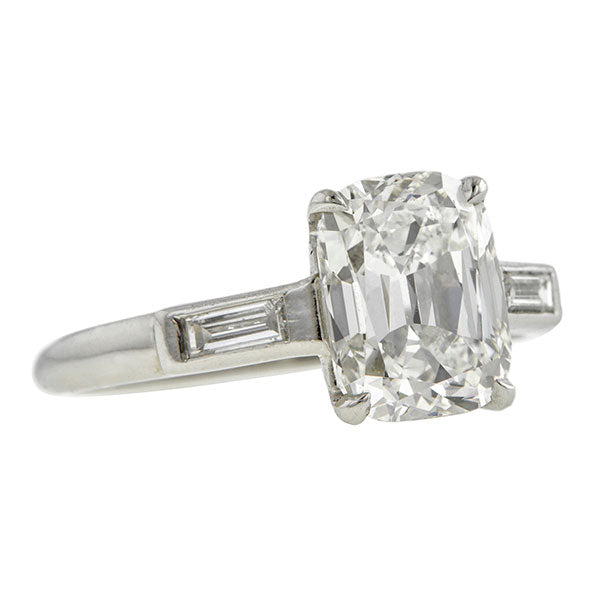Vintage Solitaire Engagement Ring, Cushion cut Diamond, sold by Doyle & Doyle a vintage and antique jewelry boutique.