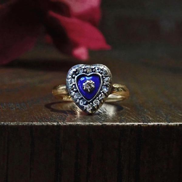 Georgian blue enamel and diamond heart ring Doyle & Doyle 107645R