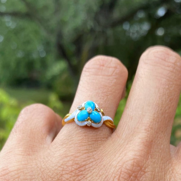 Antique Diamond Turquoise Enamel Ring from Doyle & Doyle