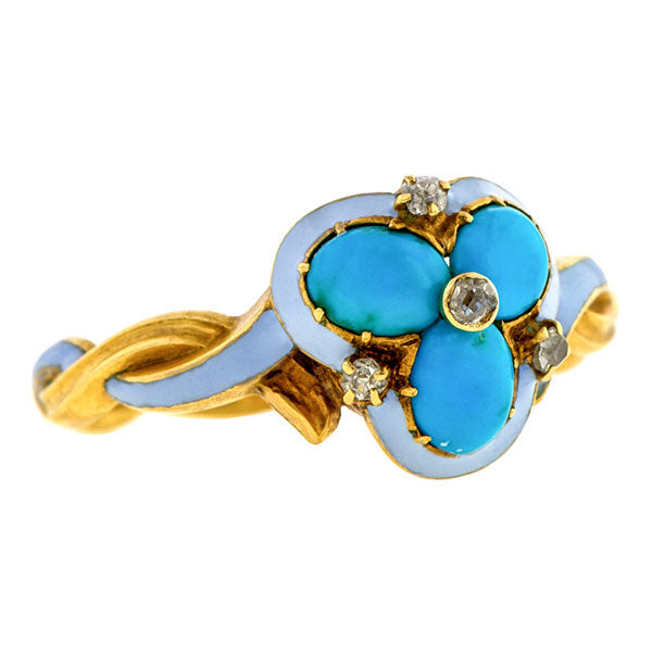 Antique Diamond Turquoise Enamel Ring