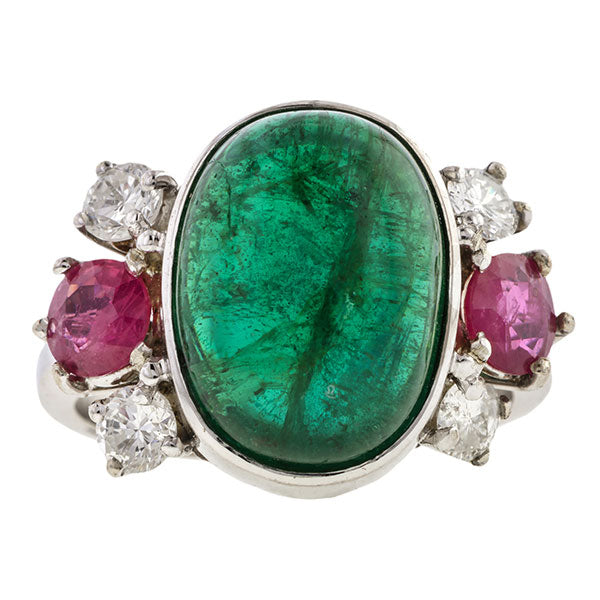 Vintage Emerald, Pink Sapphire & Diamond Ring