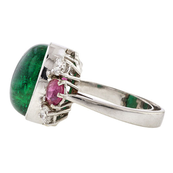 Vintage Emerald, Pink Sapphire & Diamond Ring
