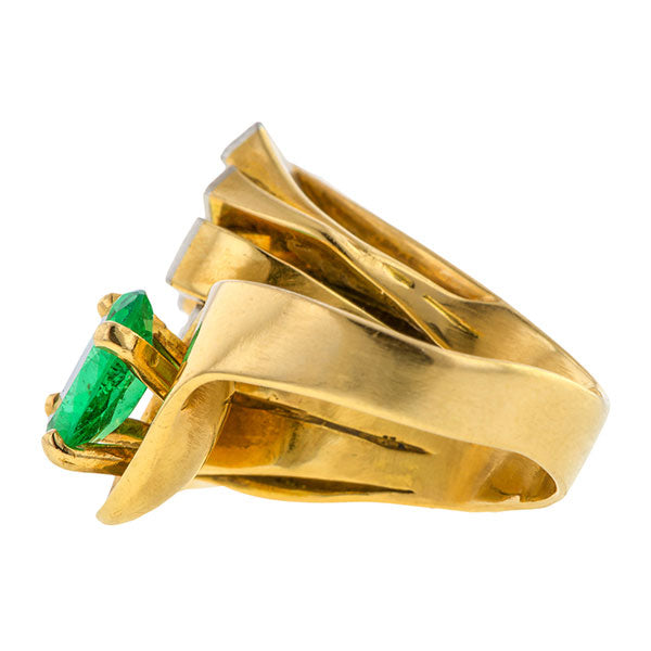 Brutalist Emerald & Diamond Ring