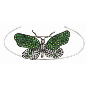 Estate Tsavorite Garnet & Diamond Butterfly Brooch